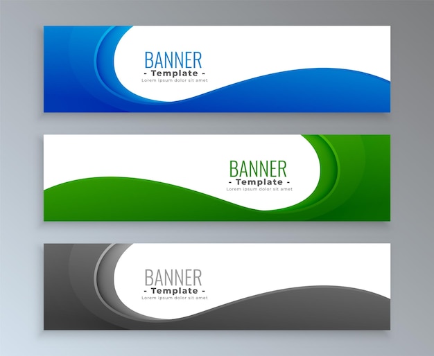 Conjunto de tres banners modernos de estilo ondulado