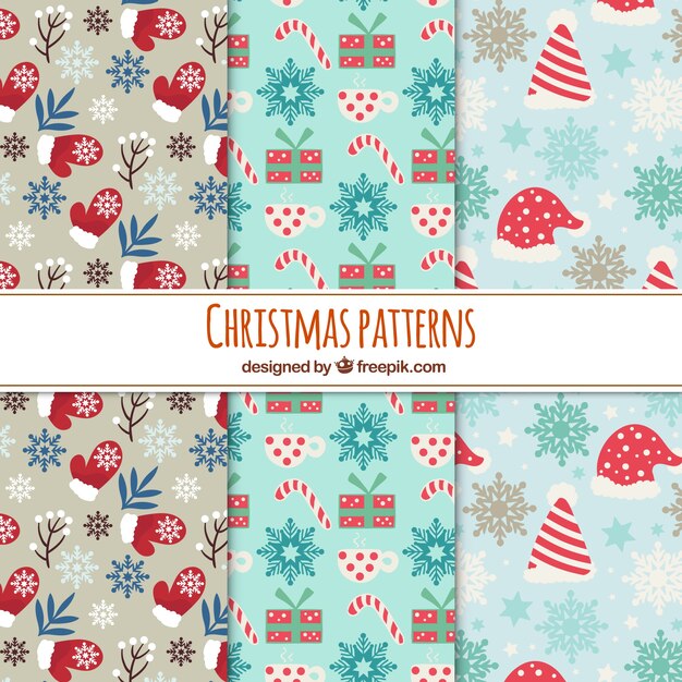 Conjunto de tres bonitos patrones de navidad