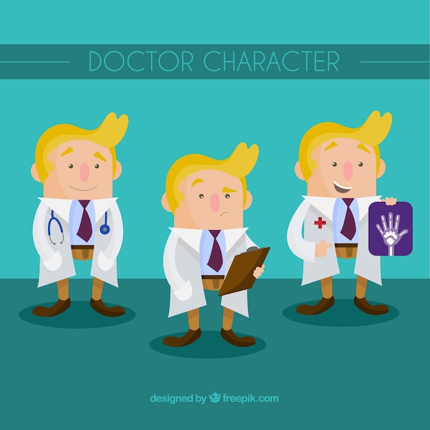 Vector gratuito conjunto de tres caracteres de doctores