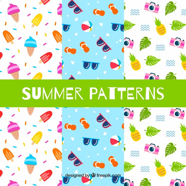 Conjunto de tres creativos patrones de verano