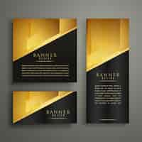 Vector gratuito conjunto de tres diseño de banner dorado premium