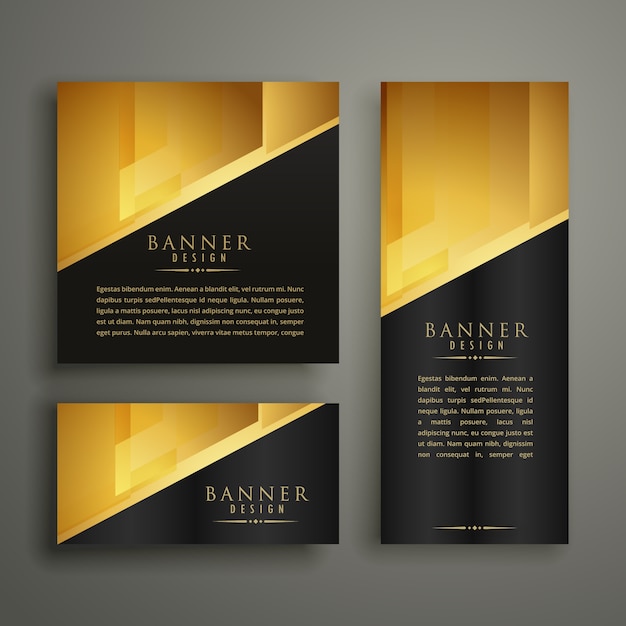 conjunto de tres diseño de banner dorado premium