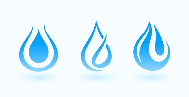conjunto de tres gotas de agua azules creativas diseño de icono
