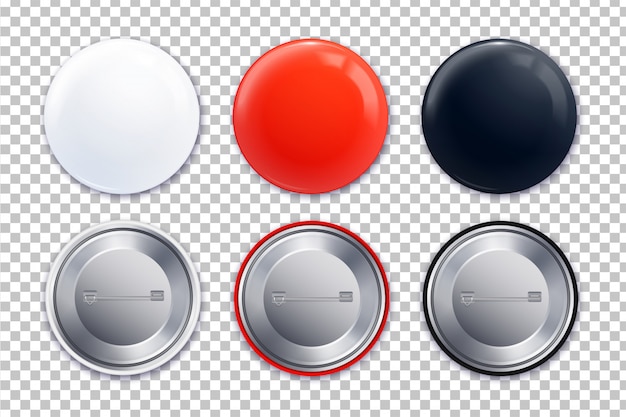 Vector gratuito conjunto de tres iconos transparentes de distintivos diferentes en estilo realista e ilustración de colores negro blanco rojo