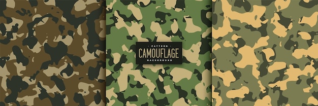conjunto de tres patrones de camuflaje militar de fondo