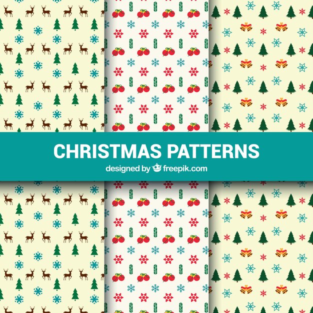 Conjunto de tres patrones de navidad