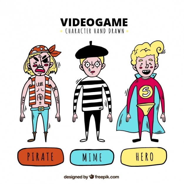 Vector gratuito conjunto de tres personajes dibujados a mano