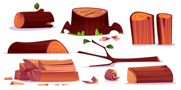 Conjunto de troncos de madera y troncos de árboles