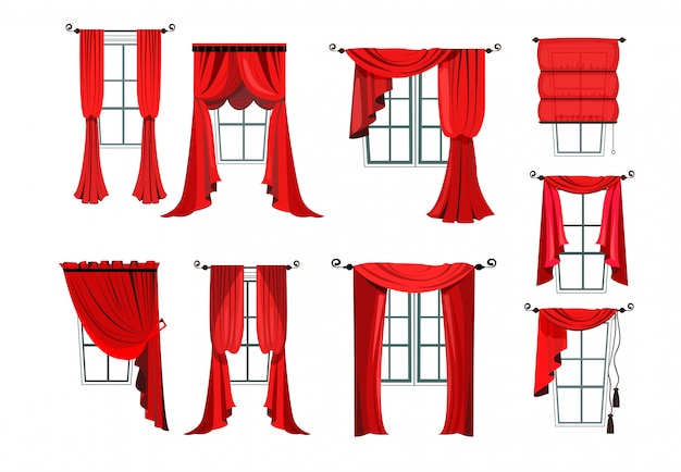 Conjunto de varias cortinas rojas.