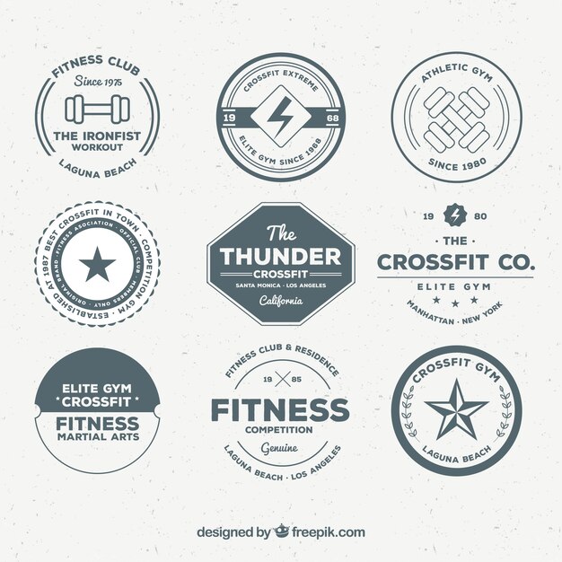 Conjunto de varias etiquetas de fitness retros