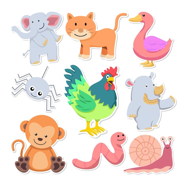 Vector gratuito conjunto de varios animales encantadores en vector de estilo de dibujos animados