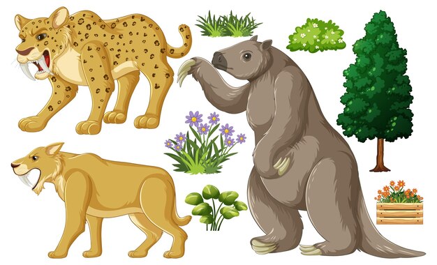 Conjunto de varios animales extintos