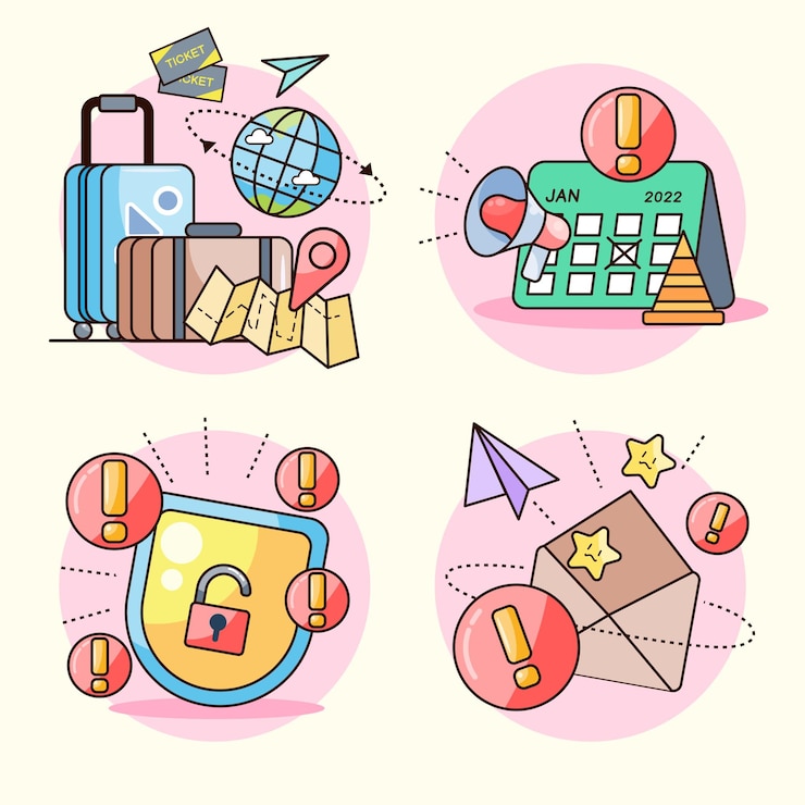 Vector gratuito el conjunto de varios contenidos incluye protección en línea saleman traveler hacker para crear contenido en el sitio web y publicar