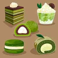 Vector gratuito conjunto de varios dulces orgánicos de matcha