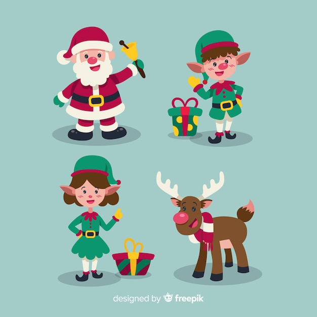 Conjunto de varios elementos de navidad en diseño flat