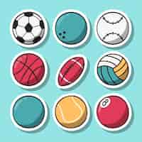 Vector gratuito conjunto de varios equipos deportivos con vector de estilo de dibujo de pelota