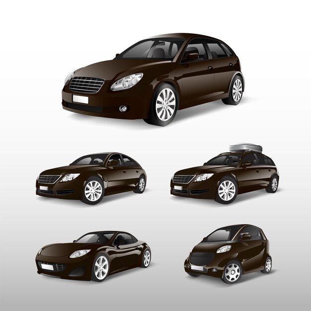 Conjunto de varios modelos de vectores de coche marrón.