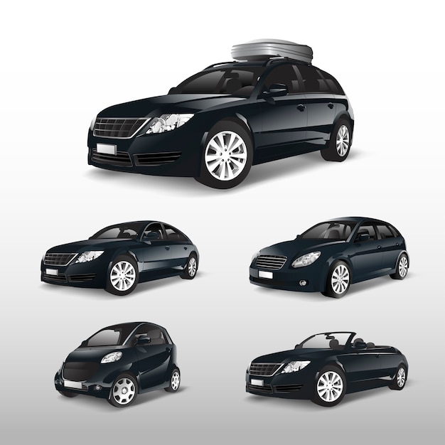 Vector gratuito conjunto de varios modelos de vectores de coche negro.