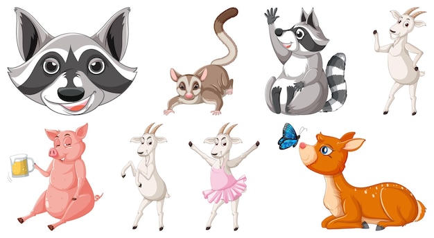 Vector gratuito conjunto de varios personajes de dibujos animados de animales