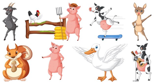 Conjunto de varios personajes de dibujos animados de animales