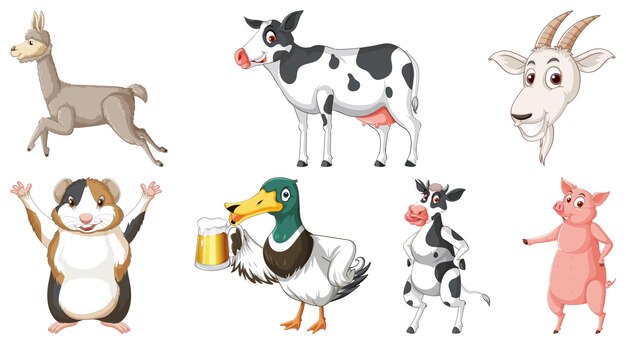 Conjunto de varios personajes de dibujos animados de animales
