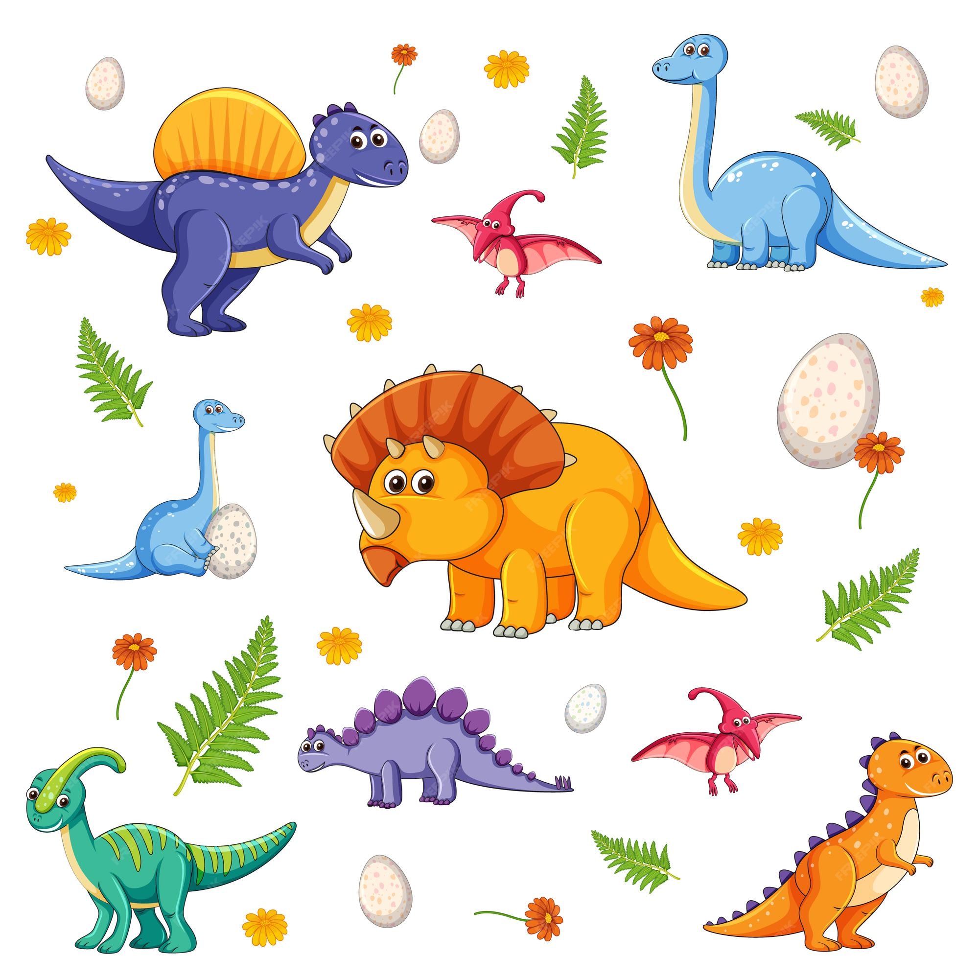 Conjunto de varios personajes de dibujos animados de dinosaurios aislados  sobre fondo blanco | Vector Gratis