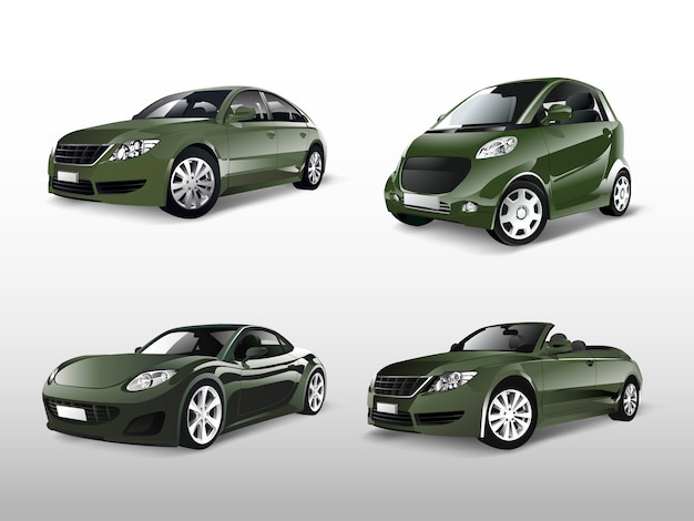 Conjunto de varios vectores de coche verde