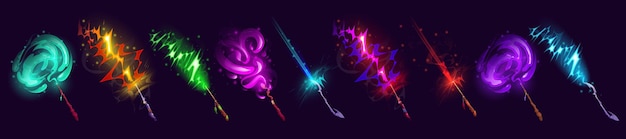 Conjunto de varitas mágicas con vector de efecto de luz vfx