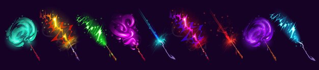 Conjunto de varitas mágicas con vector de efecto de luz vfx