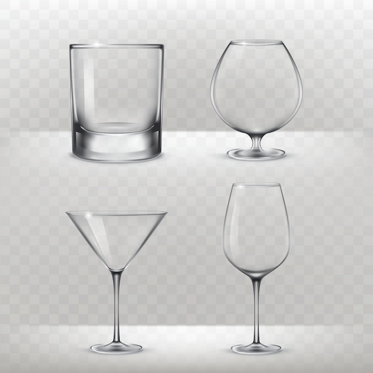 Vector gratuito conjunto de vasos para el alcohol en un estilo realista