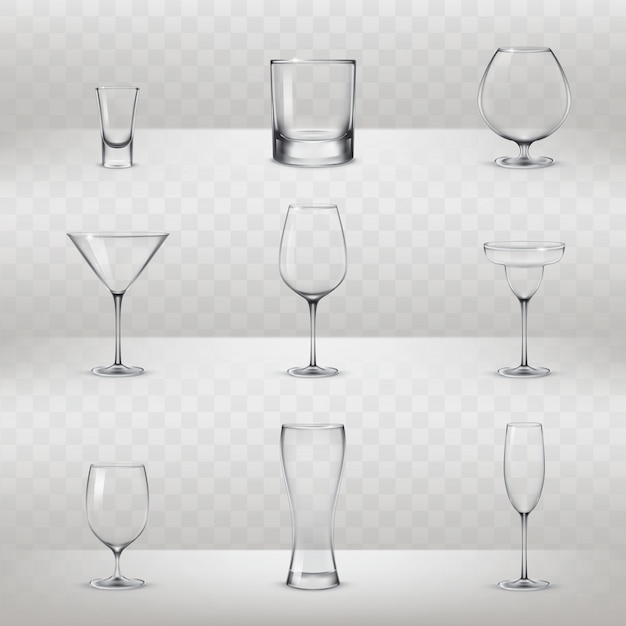 Vector gratuito conjunto de vasos para alcohol y otras bebidas