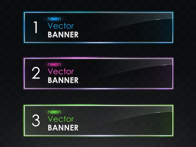 Conjunto de vector de banners horizontales de luz de neón realista