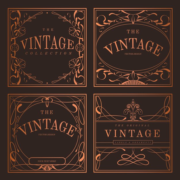 Conjunto de vector de bronce vintage art nouveau insignias