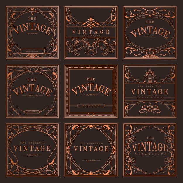 Conjunto de vector de bronce vintage art nouveau insignias