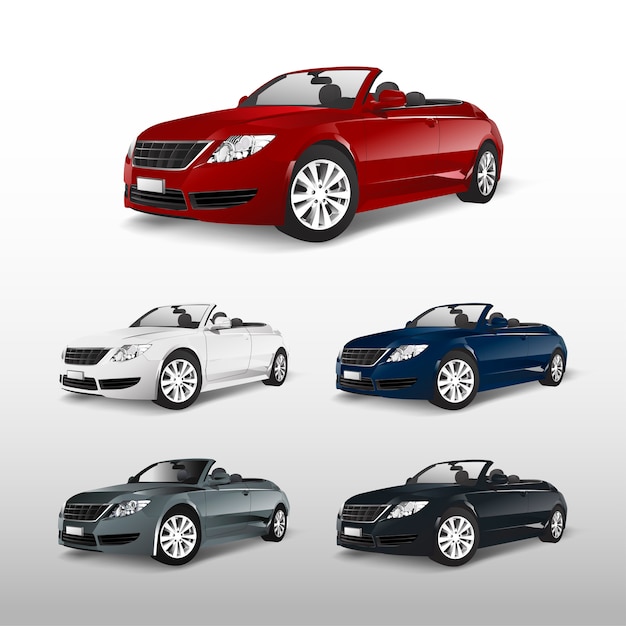 Conjunto de vector de coche convertible colorido