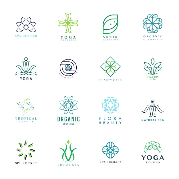 Conjunto de vector colorido de yoga y spa logo