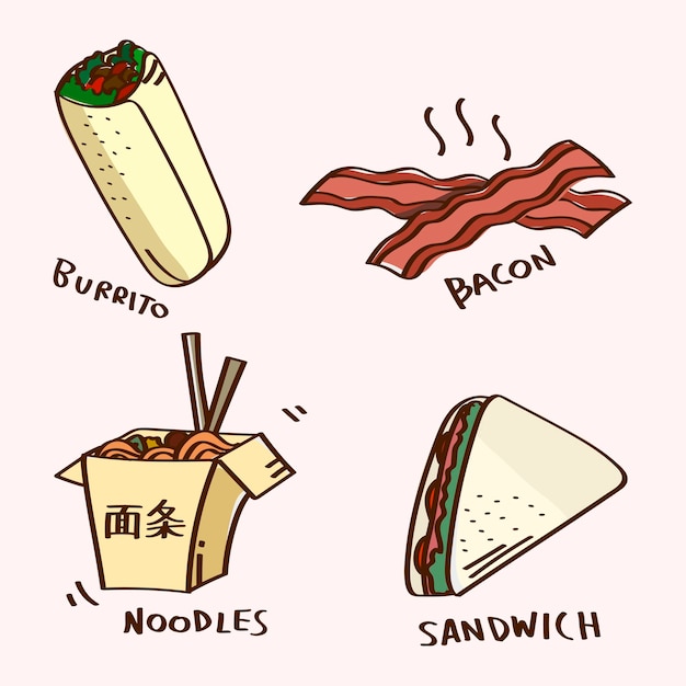 Conjunto de vector de comida rápida dibujado a mano