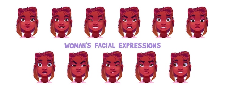 Vector gratuito conjunto de vector de dibujos animados de expresión de cara de mujer negra