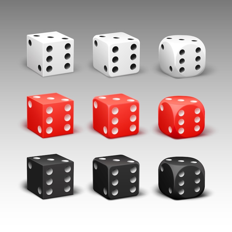 Vector gratuito conjunto de vector de diferentes dados rectangulares, redondeados rojos, negros, blancos aislados en el fondo