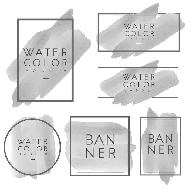 Conjunto de vector de diseño de banner de acuarela gris