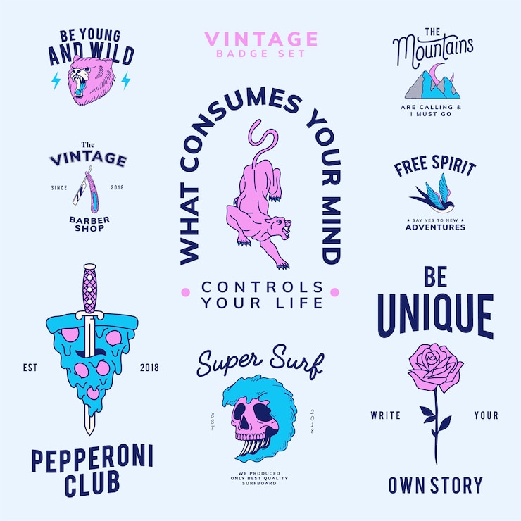 Vector gratuito conjunto de vector de diseño de insignias vintage