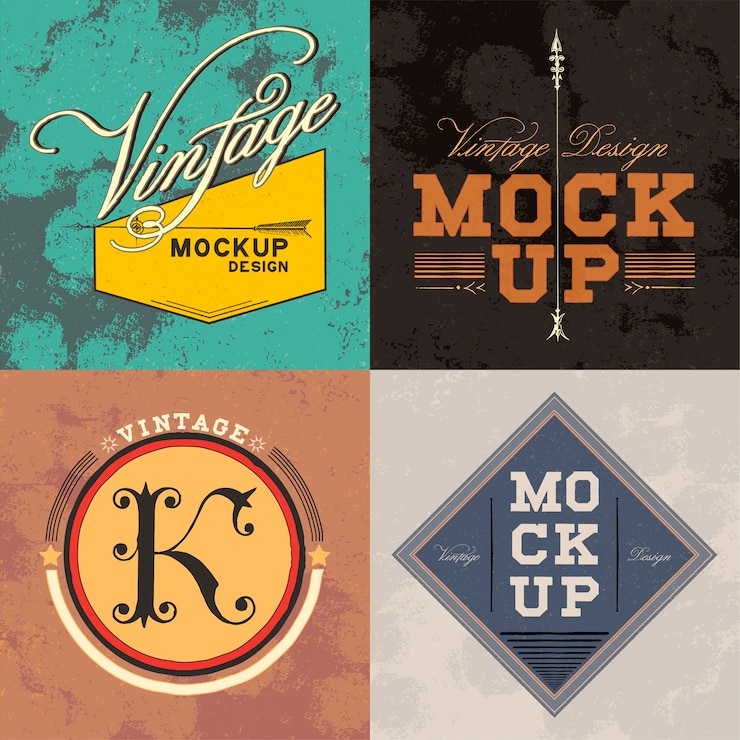 Vector gratuito conjunto de vector de diseño de logo de maqueta vintage