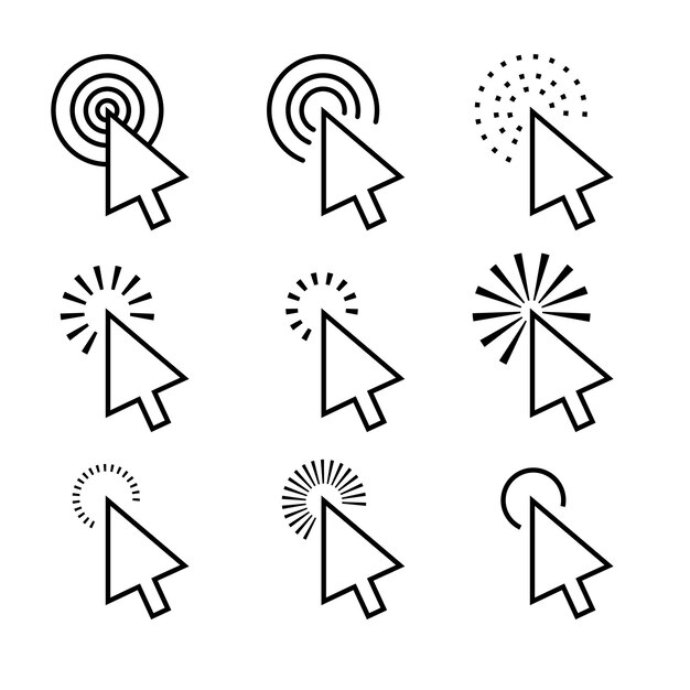 conjunto de vector de diseño de signos de flecha de ratón de computadora