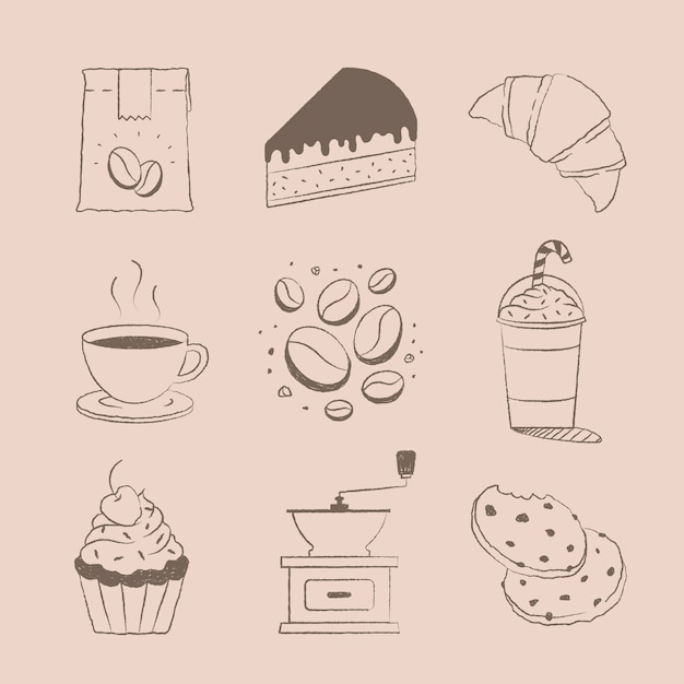 Conjunto de vector de elementos de diseño de café y pastel