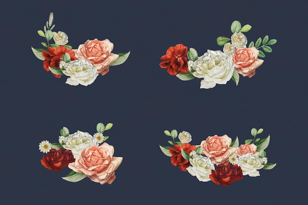 Conjunto de vector de elementos de diseño de ramo de flores