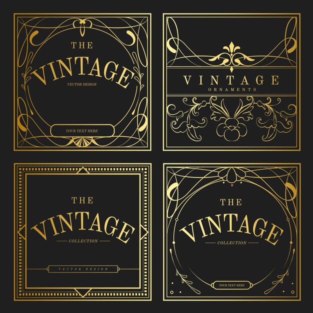 Conjunto de vector de elementos de oro art nouveau vintage