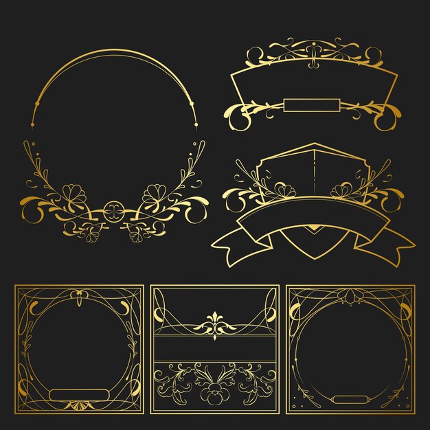 Conjunto de vector de elementos de oro art nouveau vintage