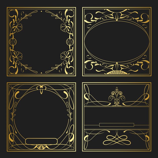 Conjunto de vector de elementos de oro art nouveau vintage