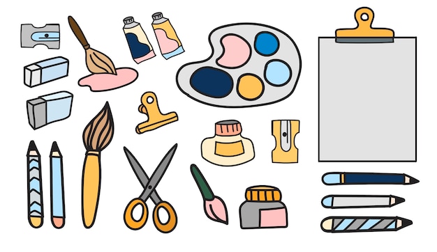 Conjunto de vector de estilo de doodle de efectos de escritorio de pinturas de arte