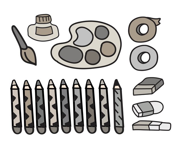 Conjunto de vector de estilo de doodle de efectos de escritorio de pinturas de arte